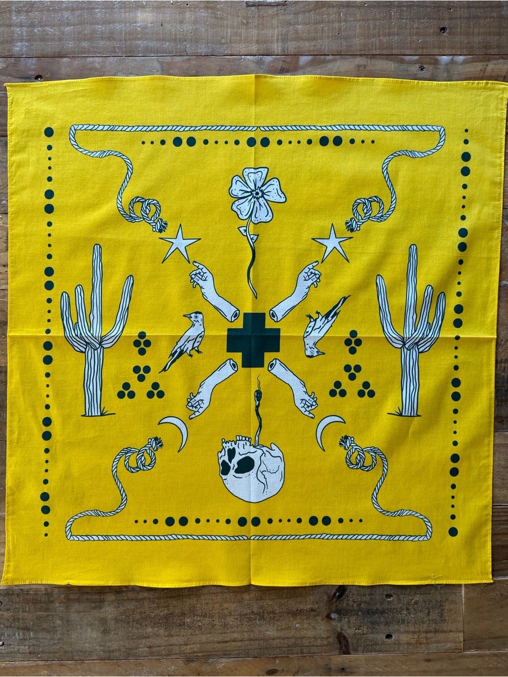 Yellow Western Skull & Cactus Bandana